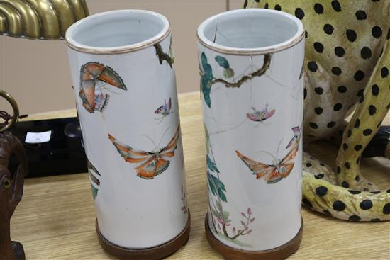 A pair of Chinese famille rose cylindrical vases, Tongzhi mark and period H.31cm